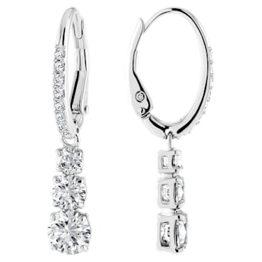 Stilla Attract ringoorbellen, Ronde slijpvorm, Wit, Rodium toplaag - Swarovski, 5416155