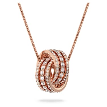 Wisiorek Hyperbola, Splecione ze sobą obręcze, Biały, Powłoka w odcieniu różowego złota - Swarovski, 5419853