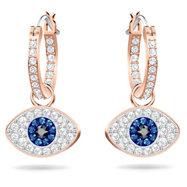 Kruhové náušnice Symbolica, Oko „Evil Eye“, Modrá, Pokoveno v růžovozlatém odstínu - Swarovski, 5425857