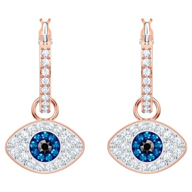 Swarovski Symbolic hoop earrings, Evil eye, Blue, Rose gold-tone plated - Swarovski, 5425857