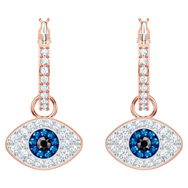 Symbolica hoop earrings, Evil eye, Blue, Rose gold-tone plated - Swarovski, 5425857