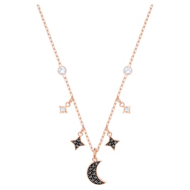 Collier Swarovski Symbolic, Lune et étoile, Noir, Placage de ton or rosé - Swarovski, 5429737