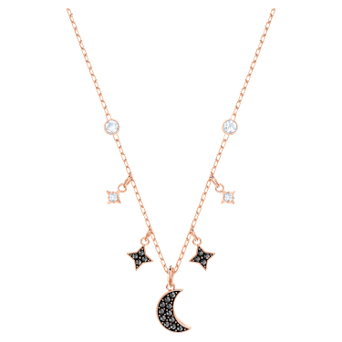 Verižica Symbolica, Luna in zvezda, Črna, V videzu rožnatega zlata 18K - Swarovski, 5429737