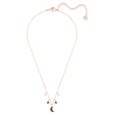 Swarovski Symbolic necklace, Moon and star, Black, Rose gold-tone plated - Swarovski, 5429737
