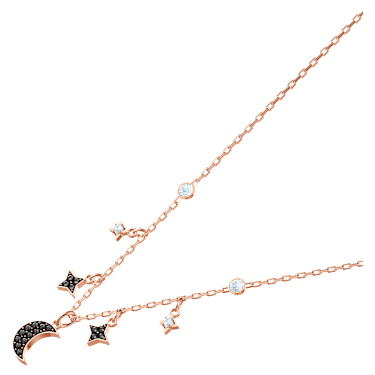 Symbolica สร้อยคอ, พระจันทร์และดวงดาว, ดำ, ตกแต่งผิวด้วยโรสโกลด์ 18K - Swarovski, 5429737
