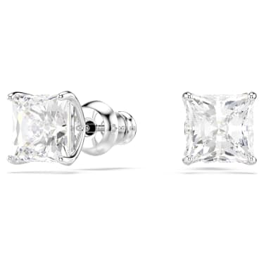 Stilla Attract stud earrings, Square cut, White, Rhodium plated - Swarovski, 5430365