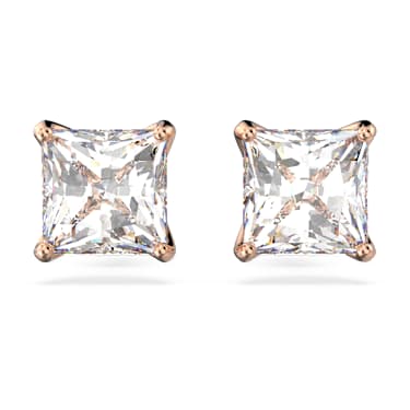Attract stud earrings Square cut White Rose gold tone plated
