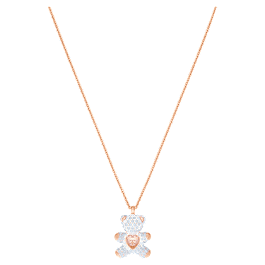 Teddy 鏈墜, 熊, 白色, 鍍玫瑰金色調 - Swarovski, 5452026