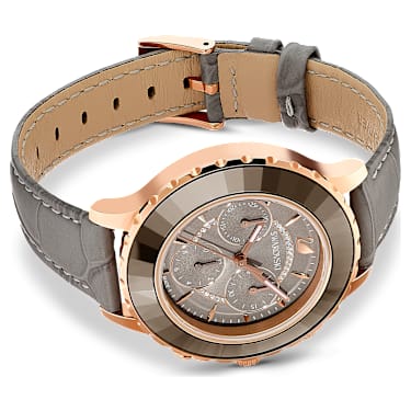Reloj Octea Lux Chrono, Fabricado en Suiza, Correa de piel, Gris, Acabado tono oro rosa - Swarovski, 5452495