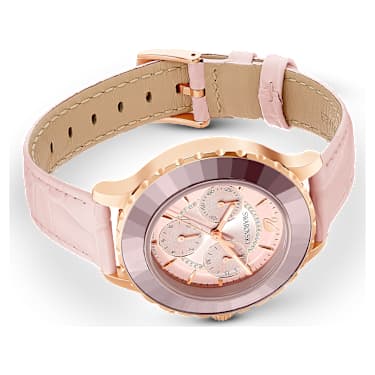 Octea Lux Chrono watch, Swiss Made, Leather strap, Pink, Rose gold-tone  finish