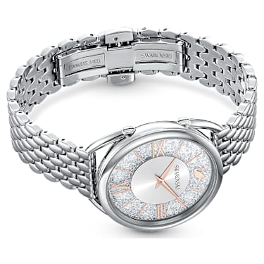 Crystalline Glam watch, Swiss Made, Metal bracelet, Silver tone 