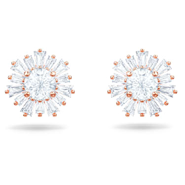 Idyllia 耳钉, 混合切割, 太阳, 白色, 镀玫瑰金色调 - Swarovski, 5459597