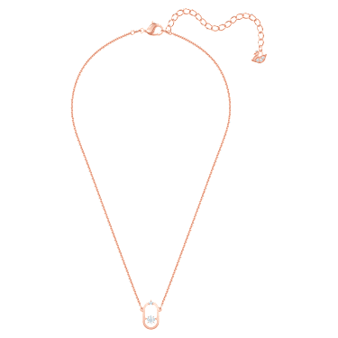 Náhrdelník Una, Kulatý výbrus, Oválný tvar, Bílá, Povrchová úprava z 18k růžového zlata - Swarovski, 5468084