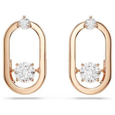 Una stud earrings, Round cut, Oval shape, White, Rose gold-tone plated