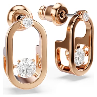 Peckové náušnice Una, Kulatý výbrus, Oválný tvar, Bílá, Povrchová úprava z 18k růžového zlata - Swarovski, 5468118