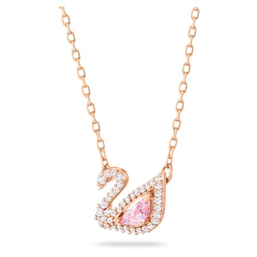 Náhrdelník Swan, Labuť, Růžová, Pokoveno v růžovozlatém odstínu - Swarovski, 5469989