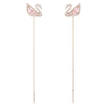 Swan drop earrings, Swan, Pink, Rose gold-tone plated - Swarovski, 5469990