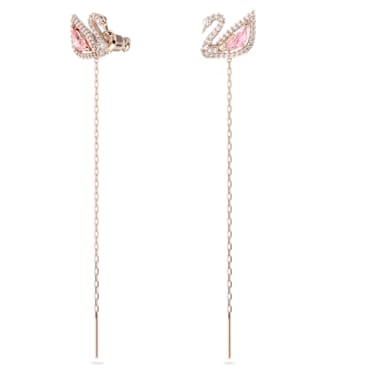 Dazzling Swan drop earrings, Swan, Pink, Rose gold-tone plated - Swarovski, 5469990