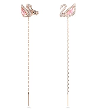 Swan drop earrings, Swan, Pink, Rose gold-tone plated - Swarovski, 5469990