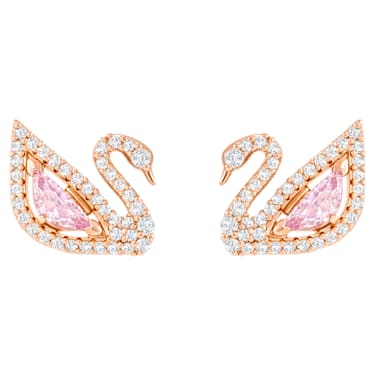 Dazzling Swan drop earrings, Swan, Pink, Rose gold-tone plated - Swarovski, 5469990