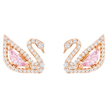 Swan 水滴形耳環, 天鵝, 粉紅色, 鍍金（玫瑰金色飾面） - Swarovski, 5469990