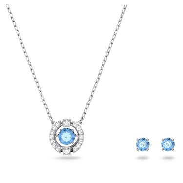 Set Una, Tăietură rotundă, Albastru, Placat cu rodiu - Swarovski, 5480485