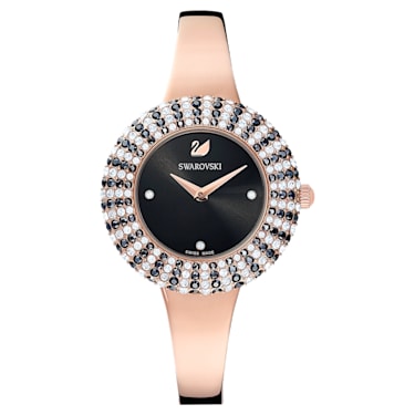 Crystal Rose watch, Swiss Made, Metal bracelet, Black, Rose gold-tone ...
