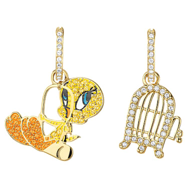 Kruhové vpichovací náušnice Looney Tunes Tweety, Vícebarevné, Pozlacené - Swarovski, 5487637