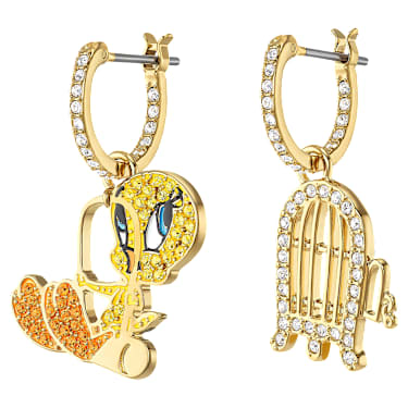 Kruhové vpichovací náušnice Looney Tunes Tweety, Vícebarevné, Pozlacené - Swarovski, 5487637