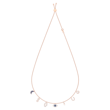 Swarovski Symbolic necklace, Moon, infinity, hand, evil eye and horseshoe, Blue, Rose gold-tone plated - Swarovski, 5497664