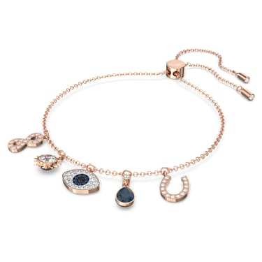 Symbolica bracelet, Infinity, evil eye and horseshoe, Blue, Rose gold-tone plated - Swarovski, 5497668
