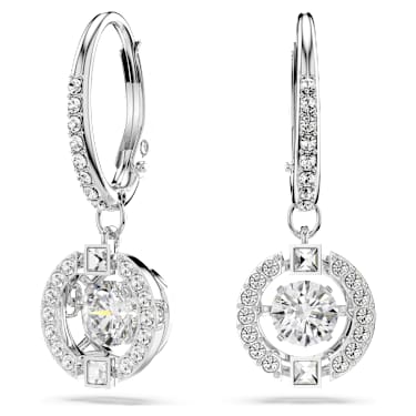 Cercei cu drop Una, Tăietură rotundă, Albi, Placat cu rodiu - Swarovski, 5504652
