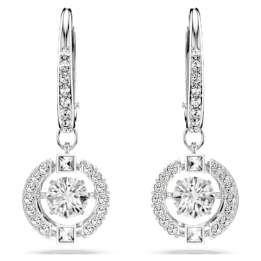 Una drop earrings, Round cut, White, Rhodium plated - Swarovski, 5504652