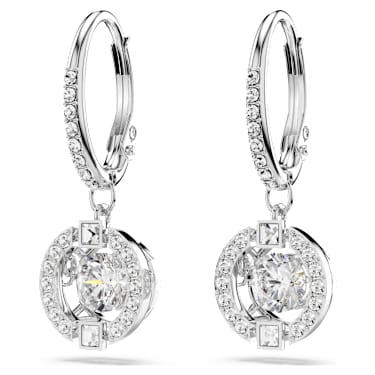 Viseči uhani Una, Okrogli rez, Beli, Prevleka iz rodija - Swarovski, 5504652