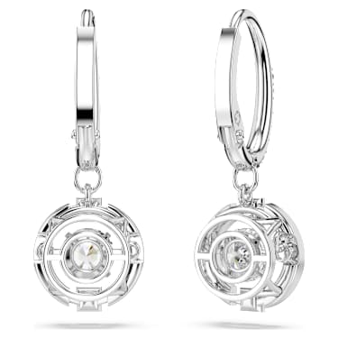 Una drop earrings, Round cut, White, Rhodium plated - Swarovski, 5504652