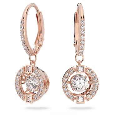 Viseči uhani Una, Okrogli rez, Beli, Prevleka rožnato zlatega odtenka - Swarovski, 5504753