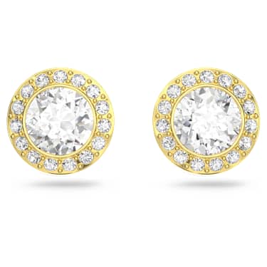 Una Angelic stud earrings, Round cut, White, Gold-tone plated - Swarovski, 5505470