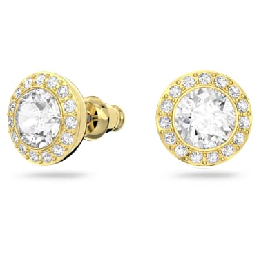 Una Angelic stud earrings, Round cut, White, Gold-tone plated - Swarovski, 5505470