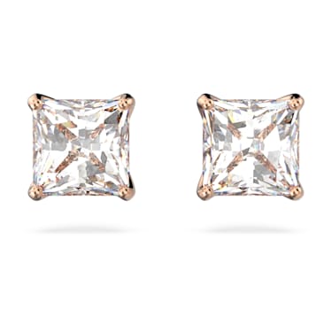 Attract stud earrings, Square cut, Small, White, Rose gold-tone plated - Swarovski, 5509935
