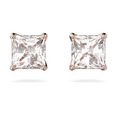 Stilla Attract stud earrings, Square cut, Small, White, Rose gold-tone plated - Swarovski, 5509935