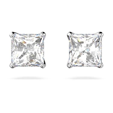 Stilla Attract stud earrings, Square cut, White, Rhodium plated - Swarovski, 5509936