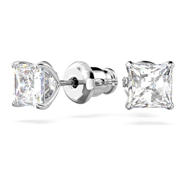 Stilla Attract stud earrings, Square cut, White, Rhodium plated - Swarovski, 5509936