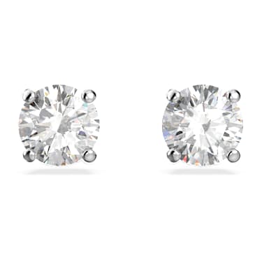 Stilla Attract stud earrings, Round cut, White, Rhodium plated - Swarovski, 5509937