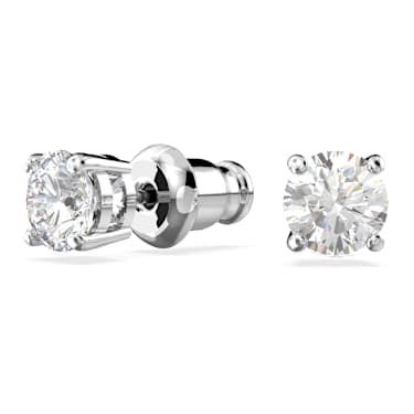 Stilla Attract stud earrings, Round cut, White, Rhodium plated - Swarovski, 5509937