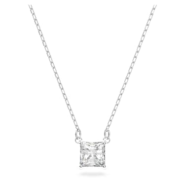 Stilla Attract necklace, Square cut, White, Rhodium plated - Swarovski, 5510696