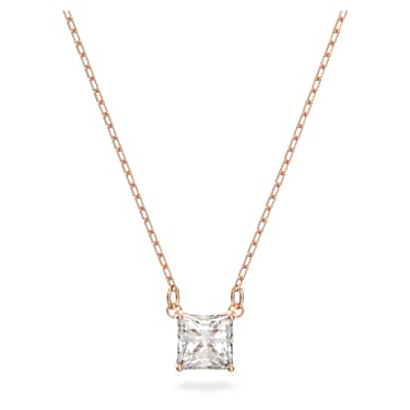 Stilla Attract necklace, Square cut, White, Rose gold-tone plated - Swarovski, 5510698
