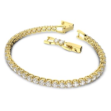 Tennis Deluxe bracelet, Round cut, White, Gold-tone plated | Swarovski