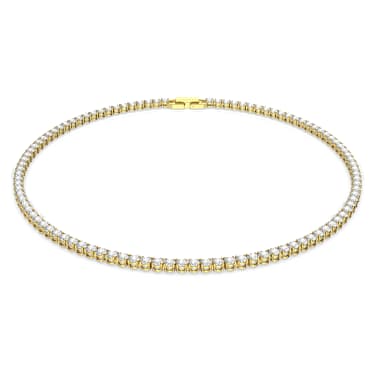 Matrix Tennis necklace, Round cut, White, Gold-tone plated - Swarovski, 5511545
