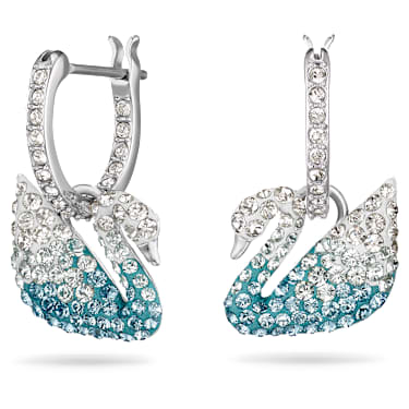 Swan 水滴形耳环, 天鹅, 蓝色, 镀铑 - Swarovski, 5512577