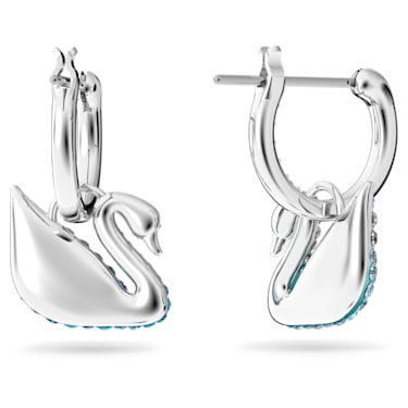 Swarovski Iconic Swan drop earrings, Swan, Blue, Rhodium plated - Swarovski, 5512577
